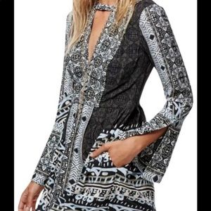 Free People Tegan Boarder Printed Dress in Black Combo